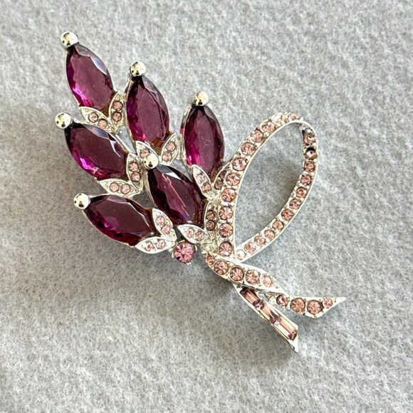 Pell Brooch Purple Marquise Stones Silver Tone Pink Rhinestones Floral Open Back - Picture 2 of 7